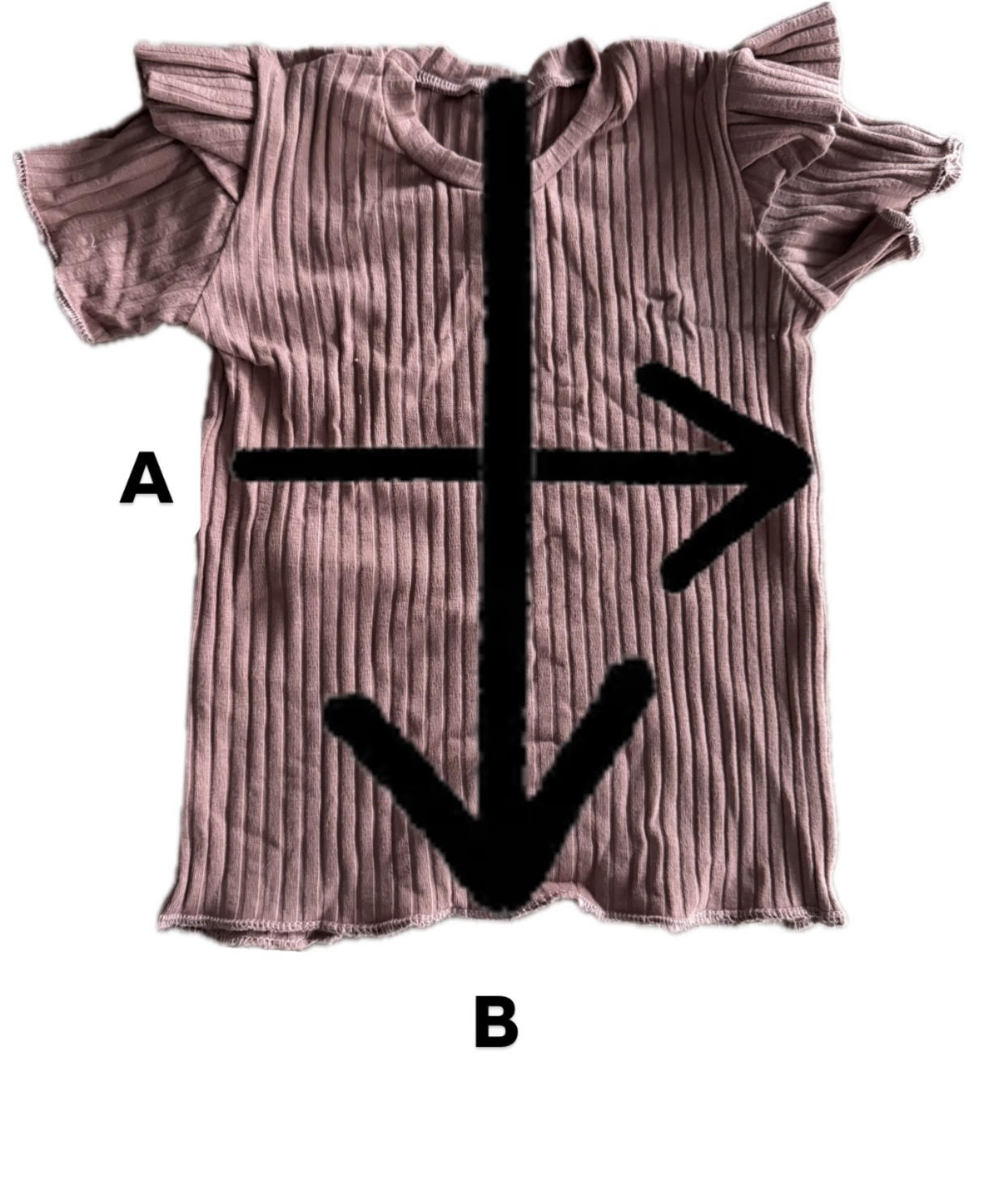 Shirt plat opgemeten met A breedte en B lengte